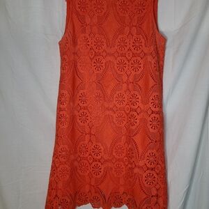 Umgee orange sleeveless tank dress. High collared. Lace with silky lining. Small